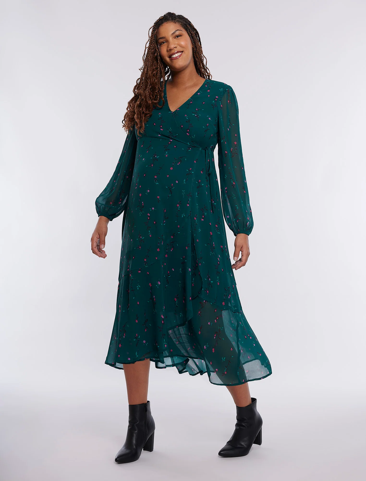 Wrap Flounce Midi Dress - Fallshirt