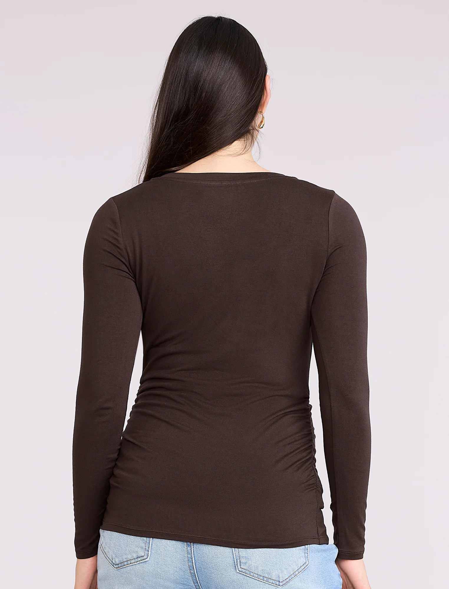 Side Ruched Long Sleeve V-Neck Maternity Tee - Fallshirt
