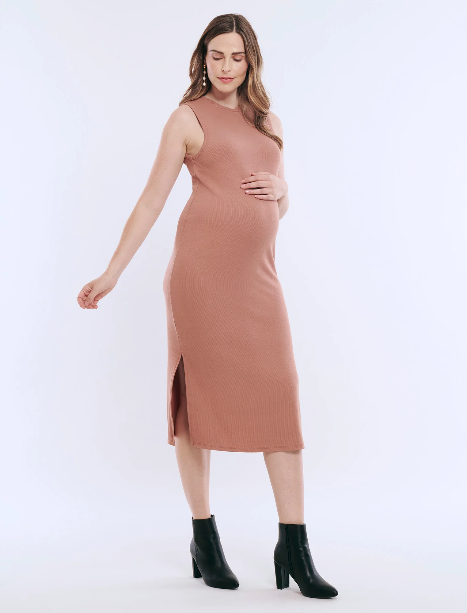 Sleeveless Rib Knit Midi Dress - Fallshirt