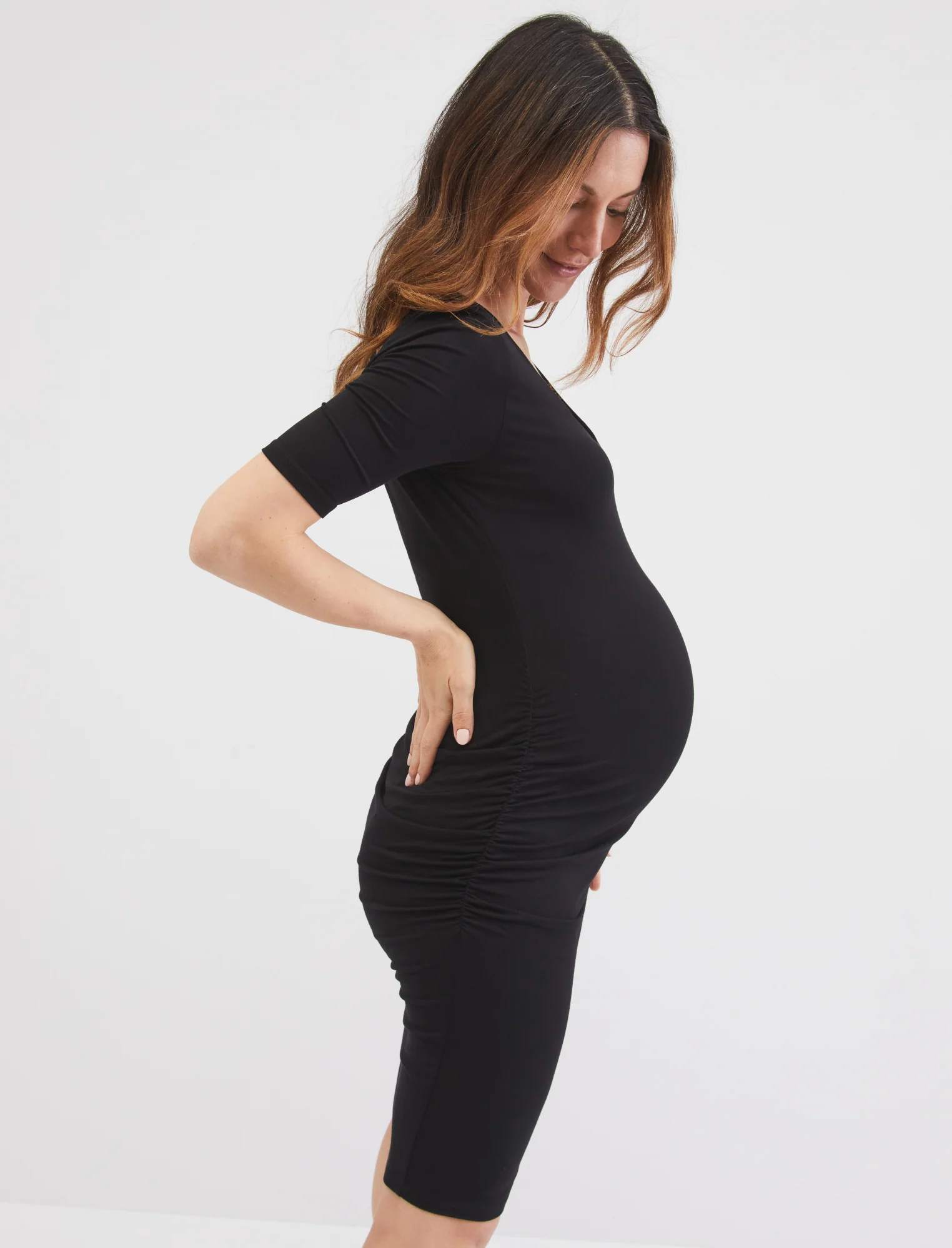 Short Sleeve Scoop Neck Side Ruched Dress - Fallshirt