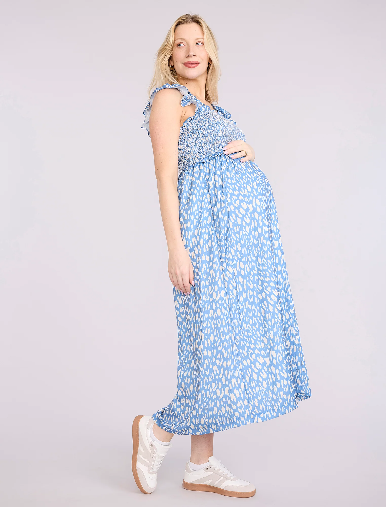 Sleeveless Ruffle Shoulder Smocked Maxi Dress - Fallshirt