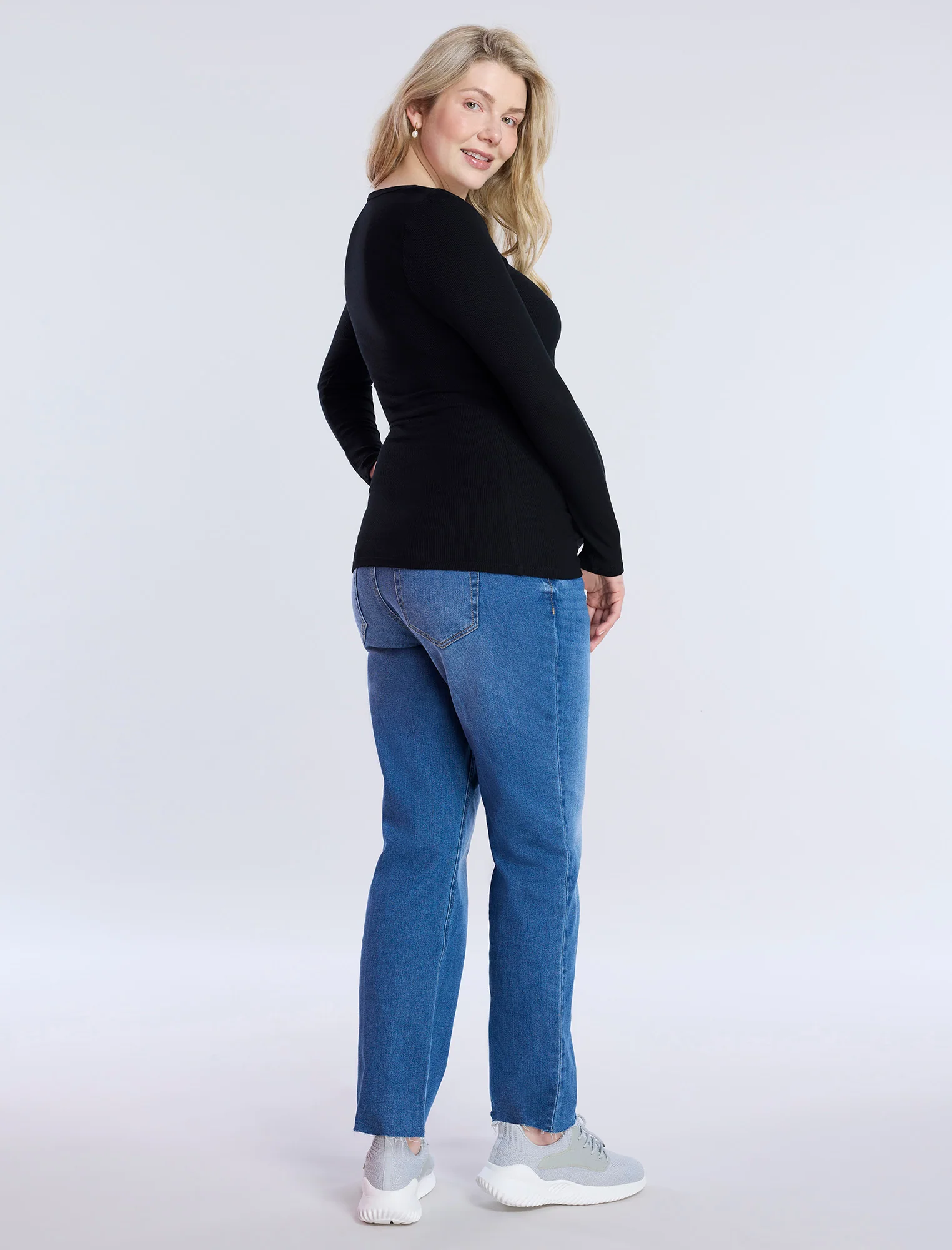 Long Sleeve Rib Knit Square Neck Tee - Fallshirt