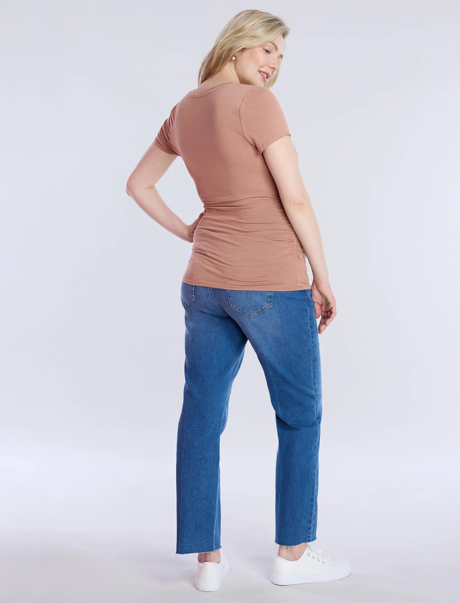 Side Ruched Short Sleeve V-Neck  Maternity Tee - Fallshirt